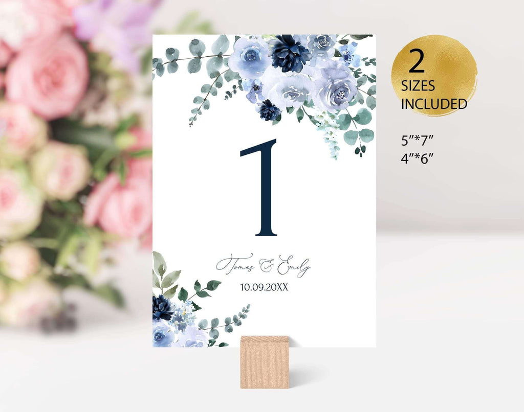 LPE0373 Table Number Templates | Navy Blue Watercolor | DIY Wedding printables