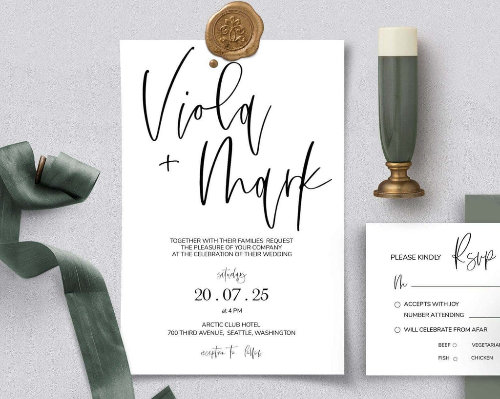 LPE0382 Wedding Invitation & Rsvp | Minimalist Modern | Editable Printables