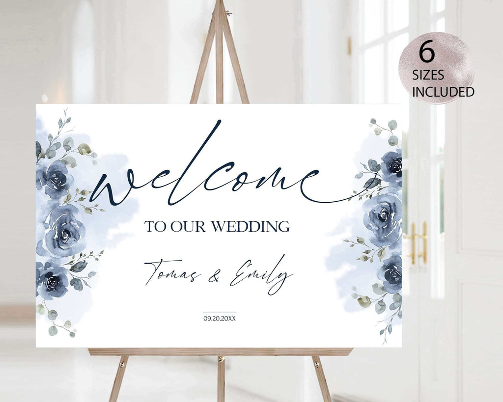 LPE0385 Welcome Sign | Dusty Blue Wedding | DIY Templates | Wedding Signage