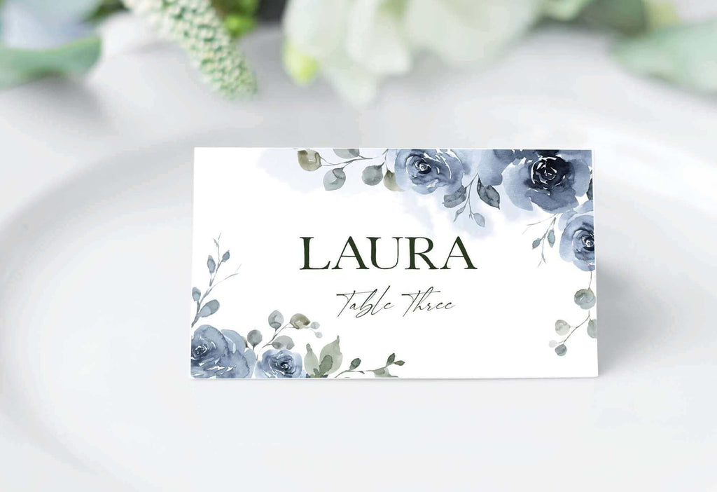 LPE0396 Wedding Place Card Template | Watercolor Dusty Blue | DIY Printables