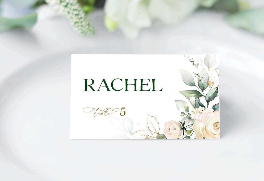 LPE0401 Escort Cards For Wedding, Creamy Rose Floral, Editable Printables