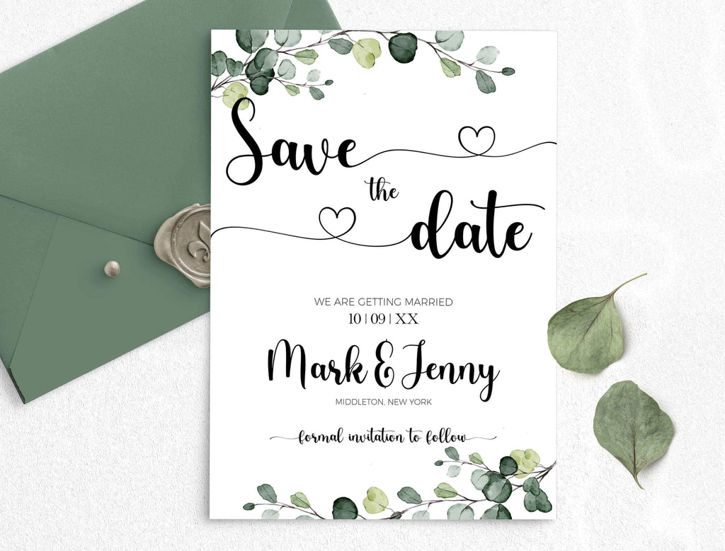 LPE0418 Save The Date Template, Eucalyptus Modern Wedding, Greeny Printables