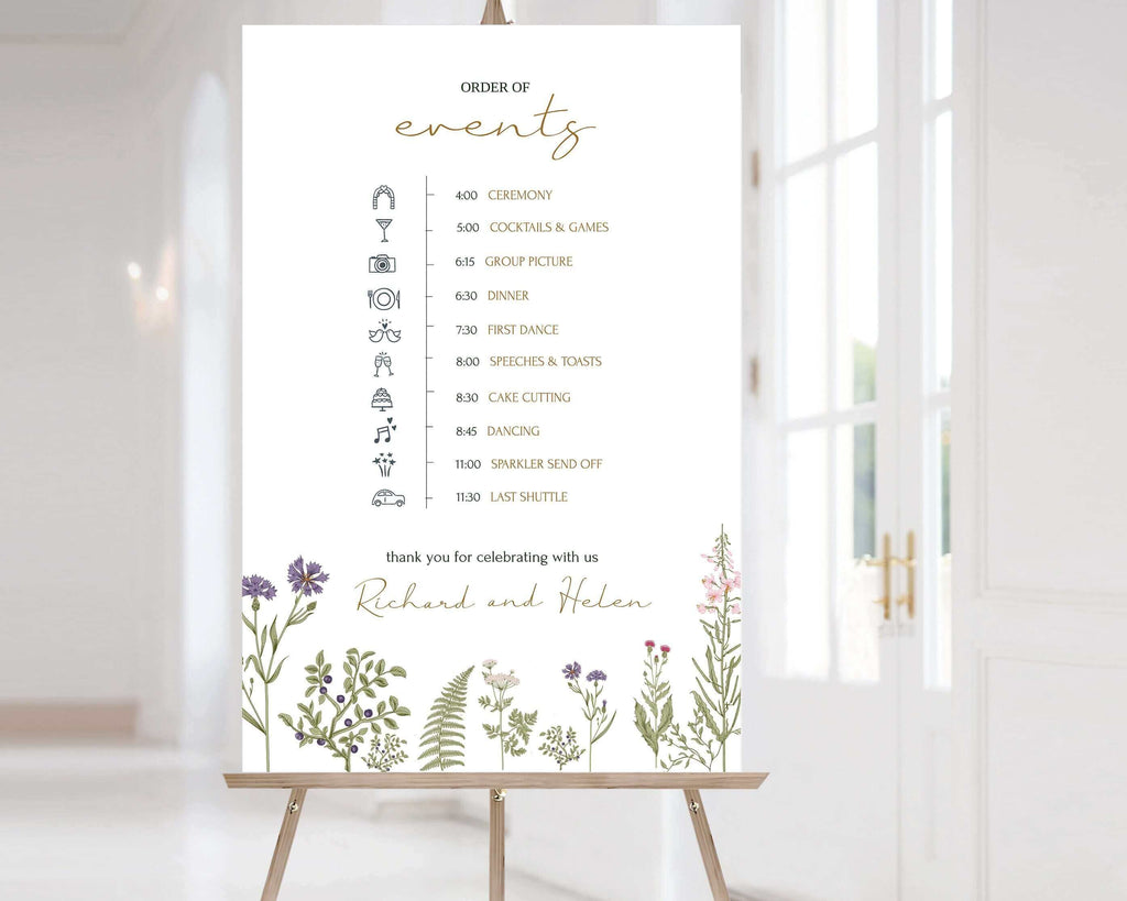 LPE0421 Wedding Day Timeline Template | Wildflower Wedding | DIY Printables