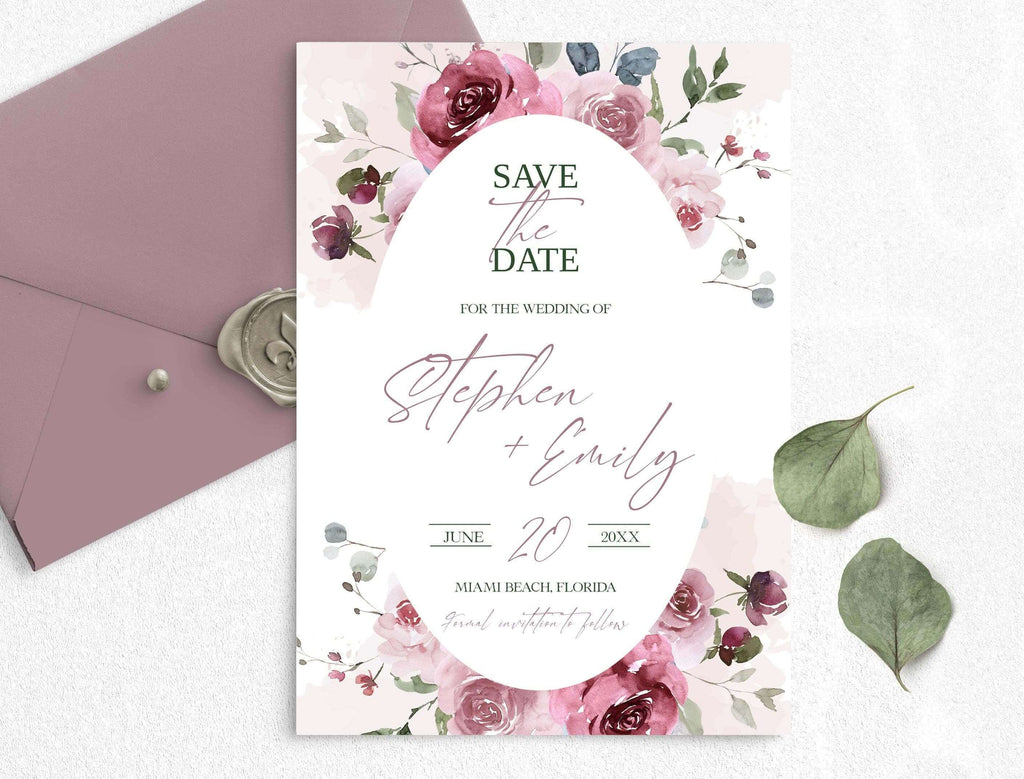LPE0432 Save The Date Cards | Dusty Pink Wedding | Editable DIY Printables