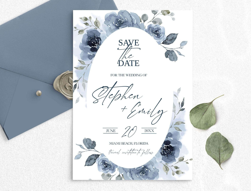 LPE0435 Save the Date Card | Dusty Blue | DIY Wedding | Editable Printables