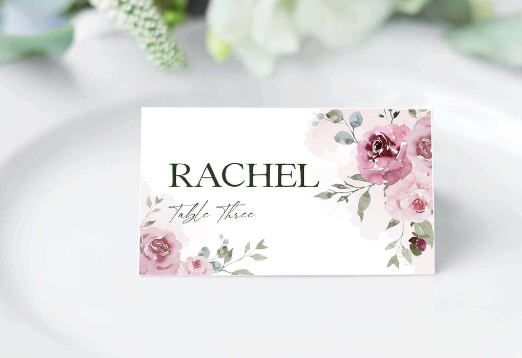 LPE0444 Wedding Place Card and Tent Card, Dusty Pink Floral, Editable Template
