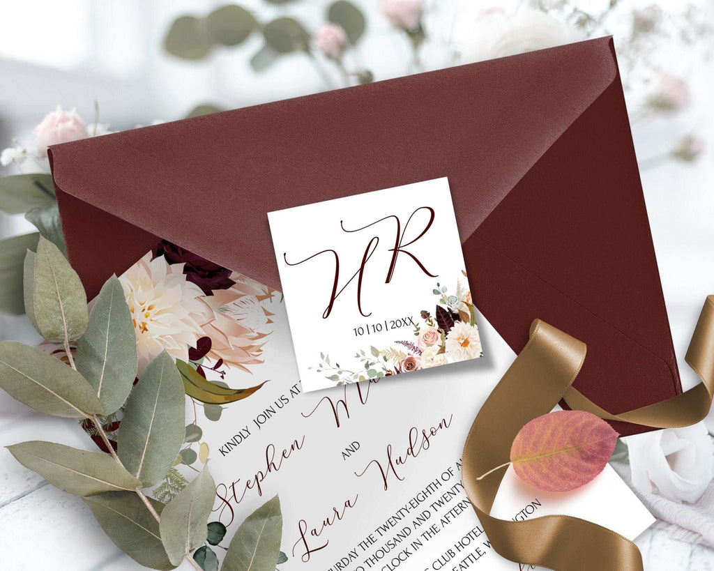 Initials Monogram Sticker | Fall DIY Wedding | Rustic Editable Invites