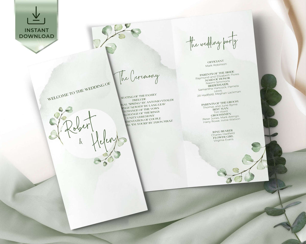 Ceremony Booklet, Greenery Minimalist Modern Wedding, DIY Printable