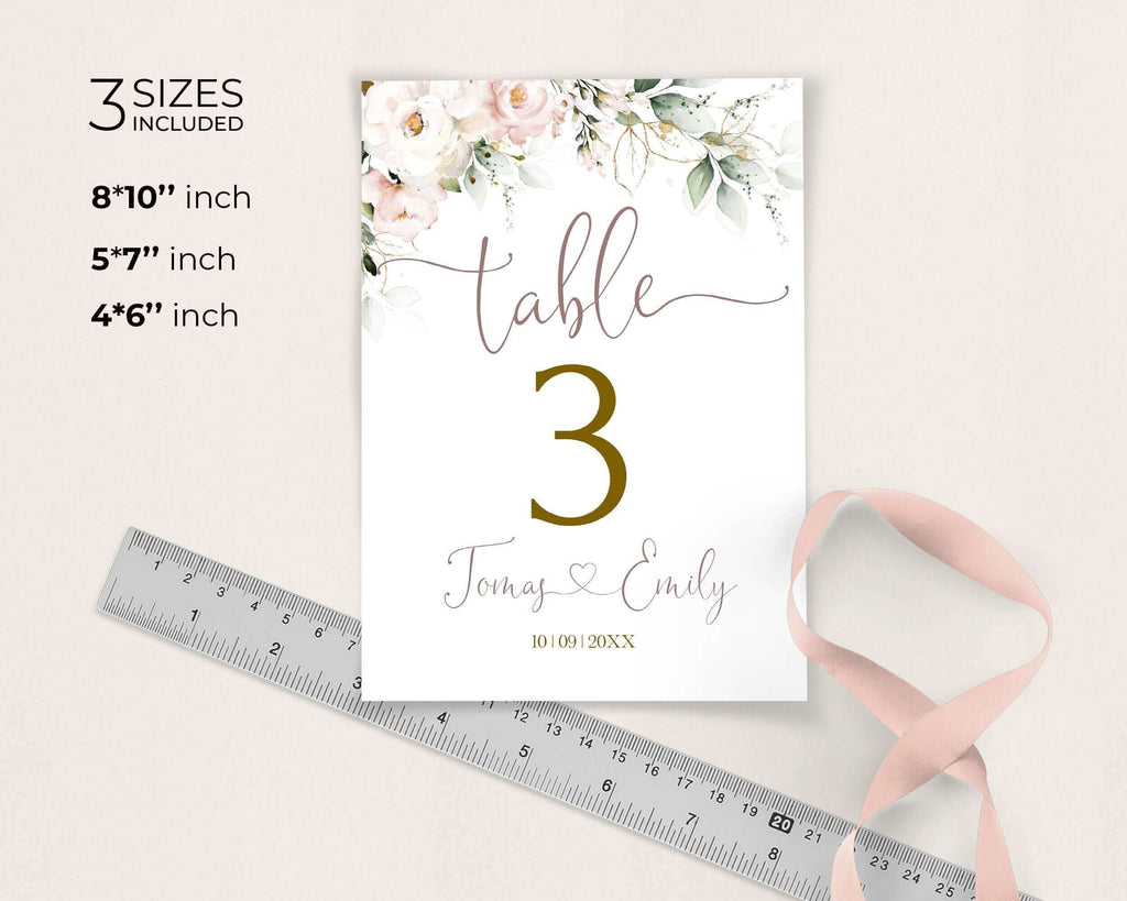 Table Numbers Template, Blush and Pink, Floral Wedding DIY Printables