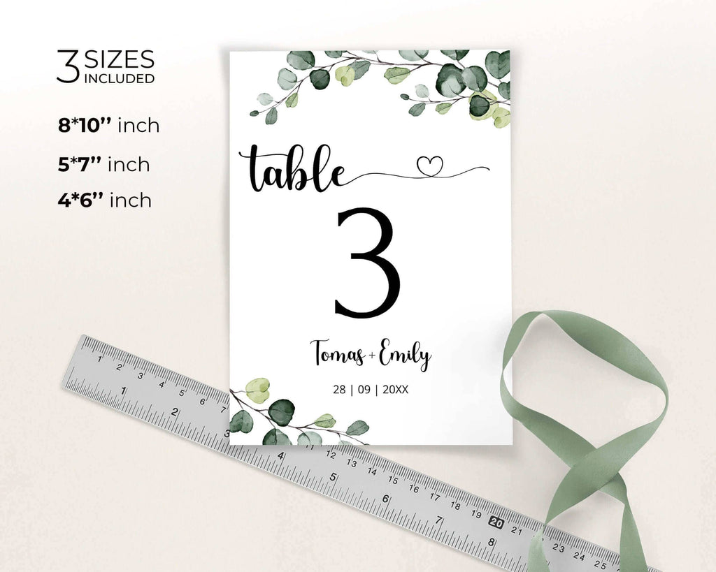 Editable Table Numbers, Sage Eucalyptus & Calligraphy, DIY Printables