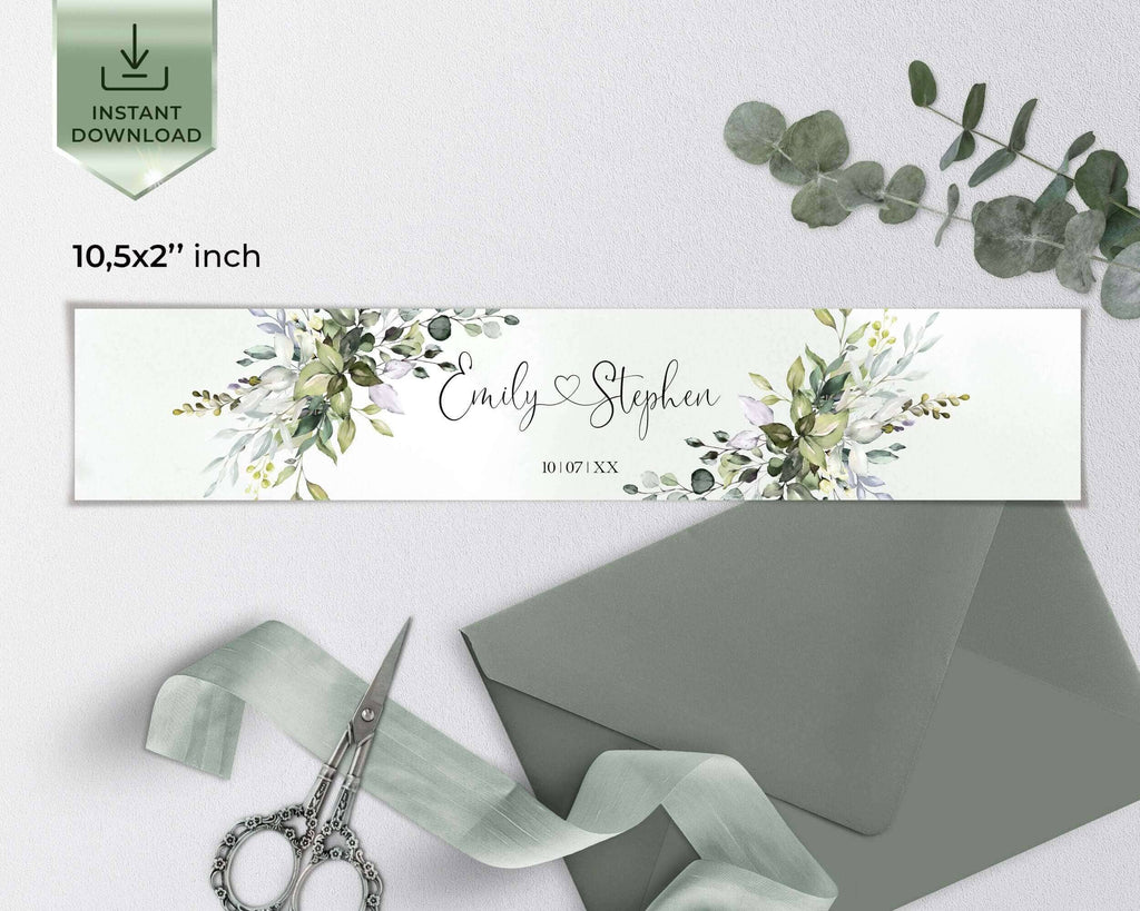 Belly Band for Wedding Invite, Sage Green Eucalyptus, DIY Printables