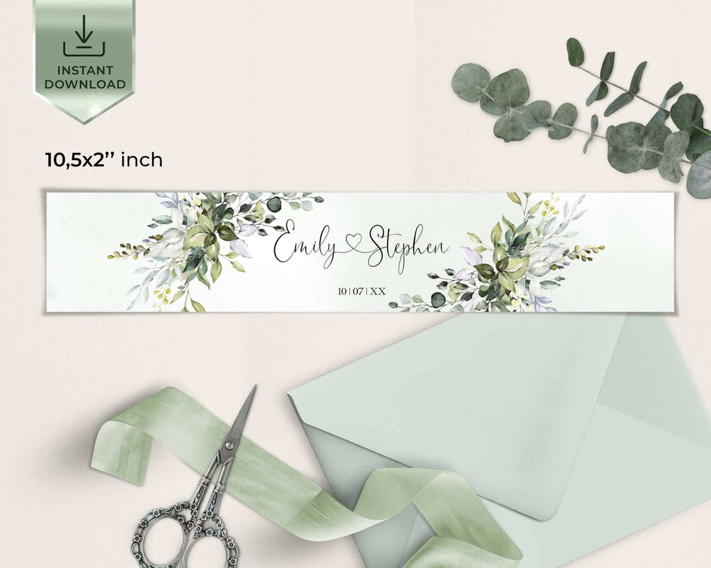 Belly Band for Wedding Invite, Sage Green Eucalyptus, DIY Printables