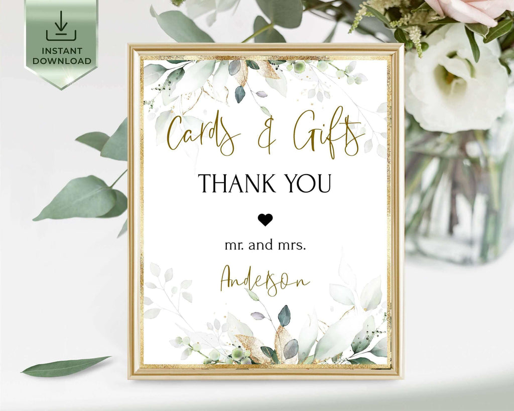 Cards & Gifts Sign, Sage and Gold, DIY Wedding Printables