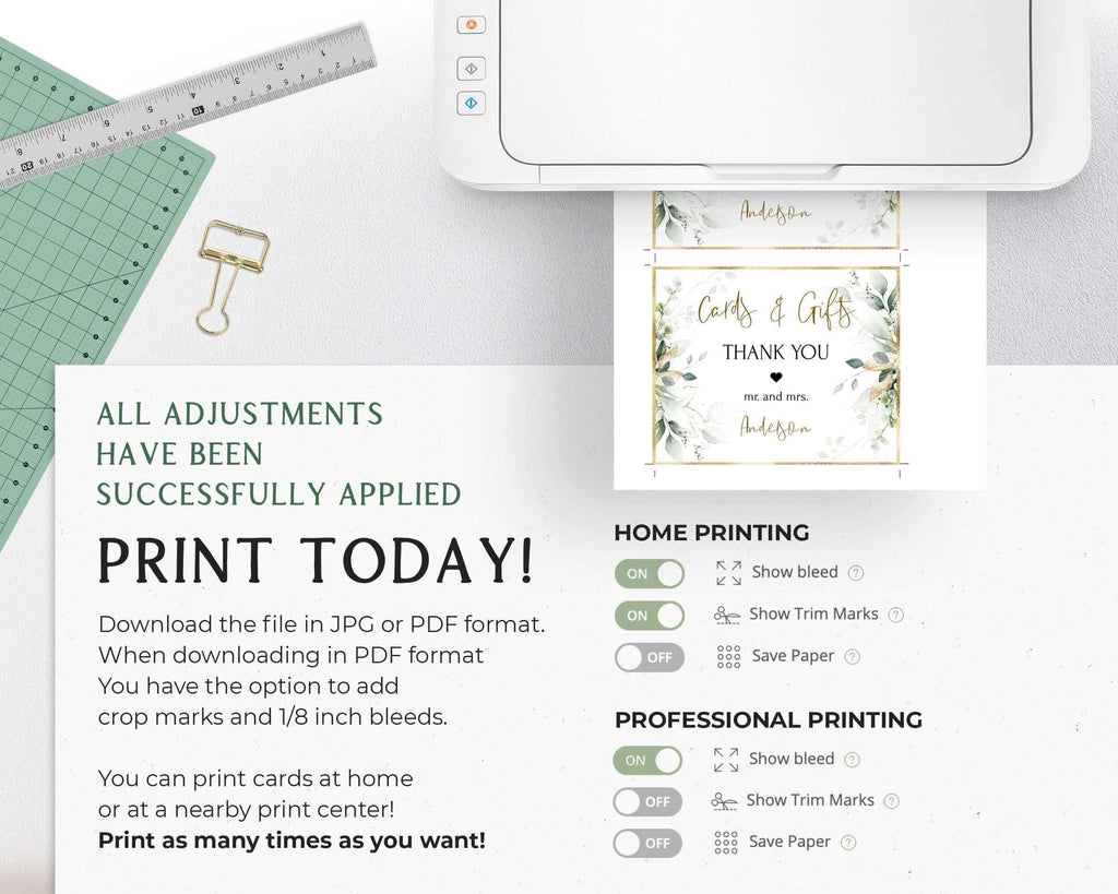 Cards & Gifts Sign, Sage and Gold, DIY Wedding Printables