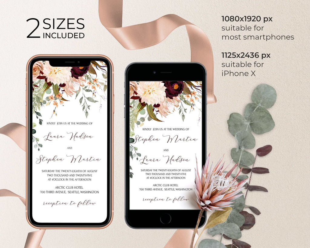 LPE0271 Rustic Digital Wedding Invitation Suite Template, Autumn Electronic Invitation Bundle, Mobile Sms Invite, Instant Download | Autumn