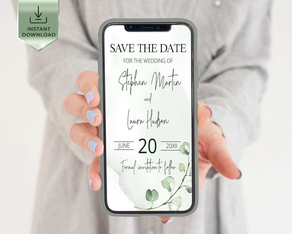 Online Save the Date Template, Sage Green Modern Wedding Evites