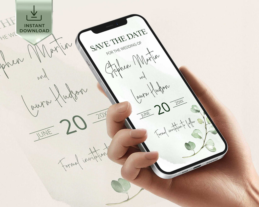 Online Save the Date Template, Sage Green Modern Wedding Evites