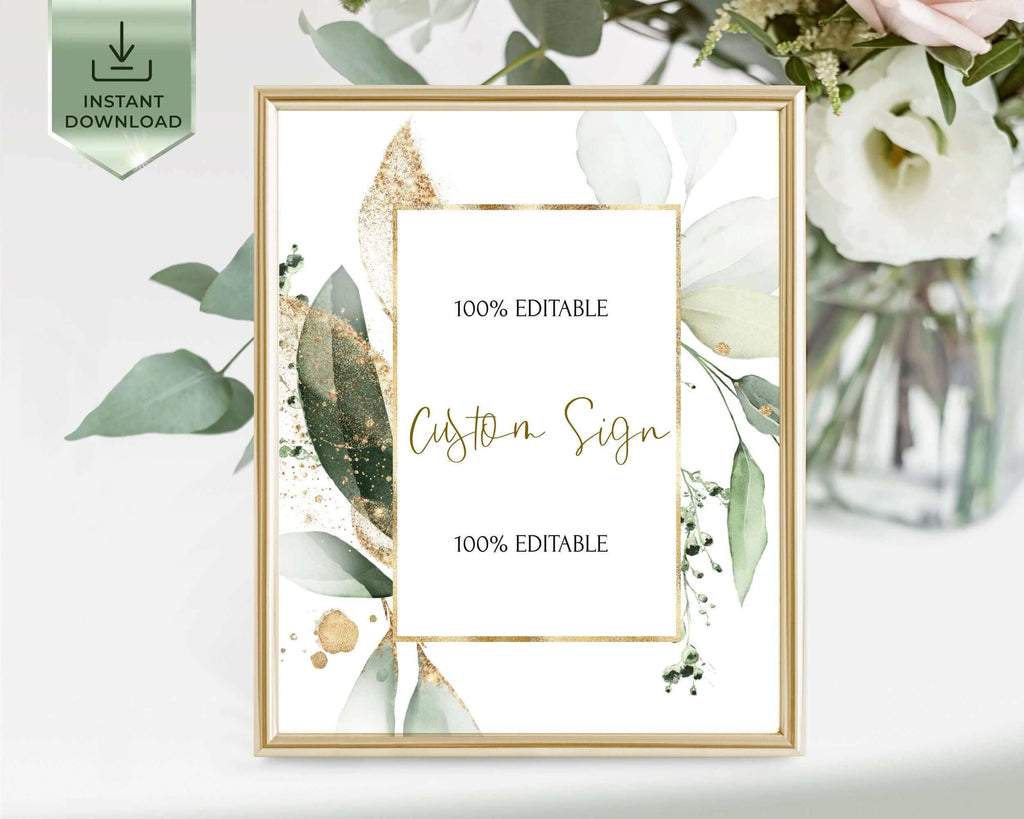 ISABELLA - Eucalyptus Custom Sign Template, Wedding Favors Table sign Sign, Printable Favors table Board, Editable Favors custom sign