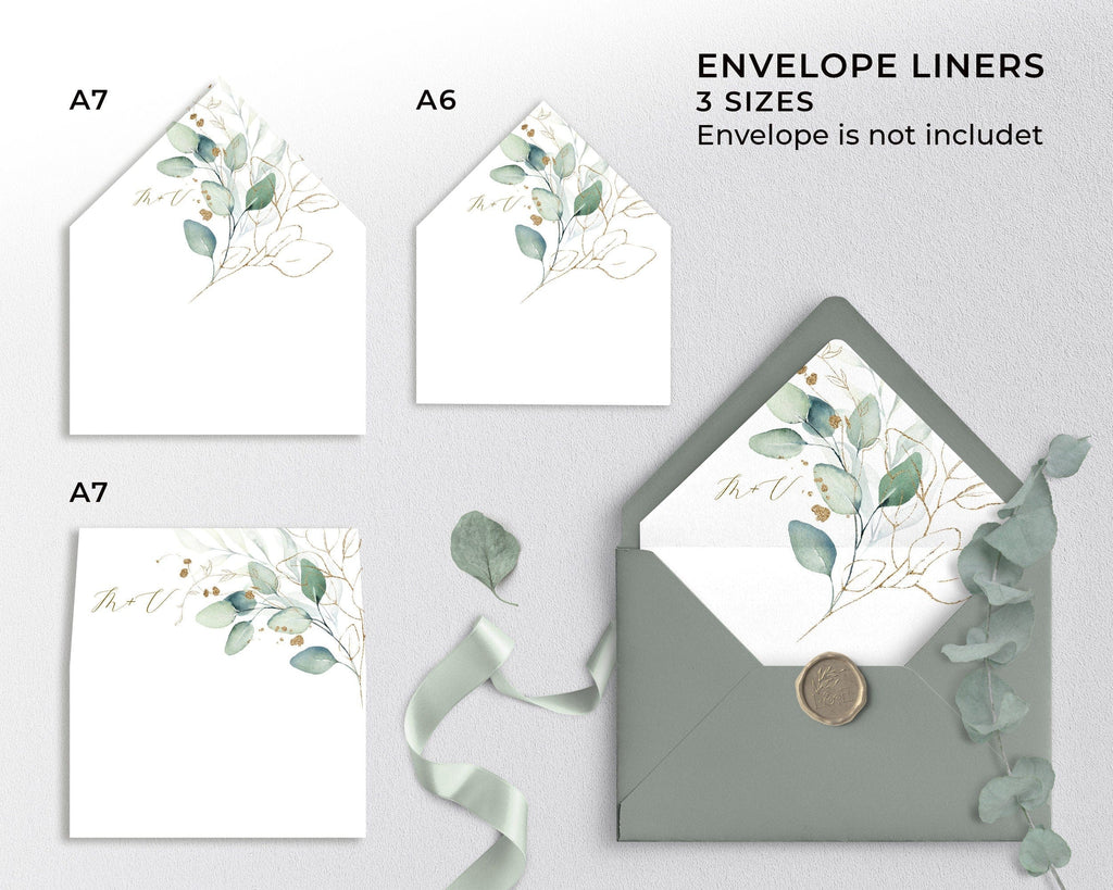 Envelope with leafy liner designs on a white background