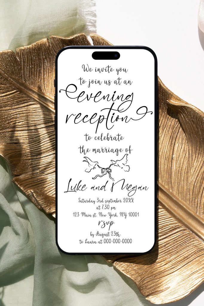 Hand Drawn Evening Reception Digital Whimsical Invitation Template | Wedding Electronic Invite | Editable Wedding Online E- invite