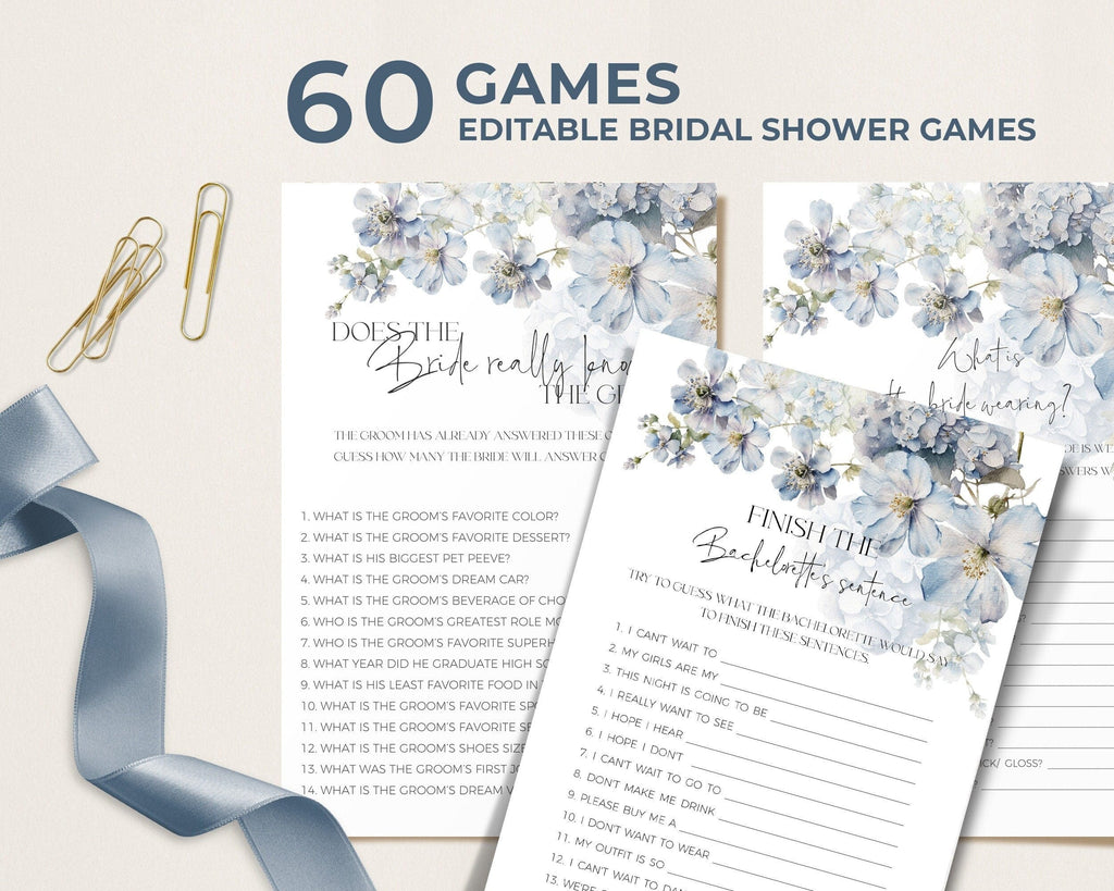 Bridal shower game cards with floral design on a white background