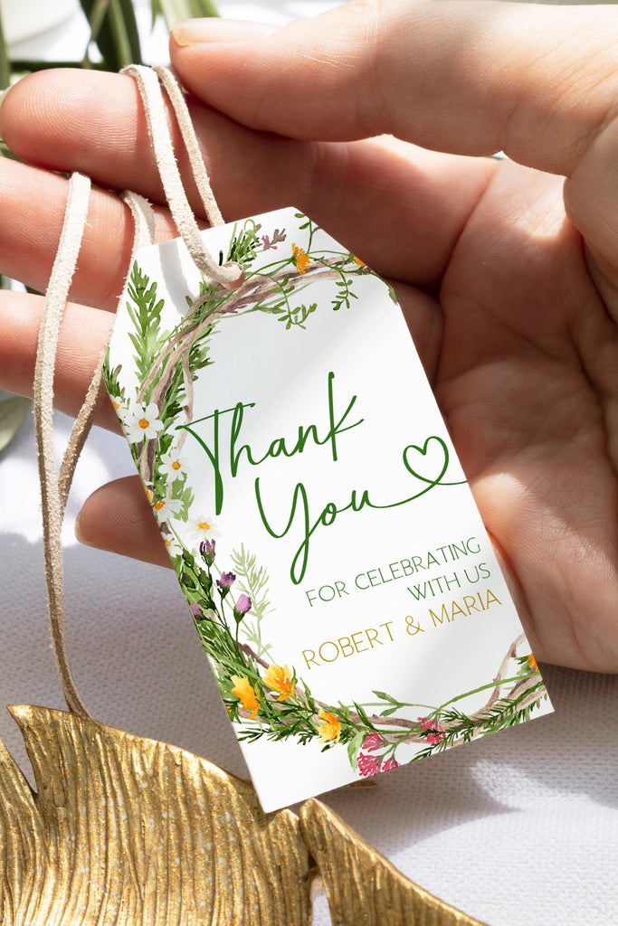 Wildflowers Wedding Favor Tag Template: Editable Printable Thank You Tag