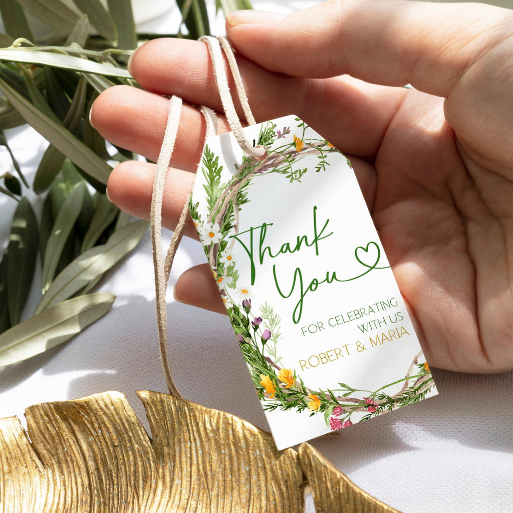 Wildflowers Wedding Favor Tag Template: Editable Printable Thank You Tag