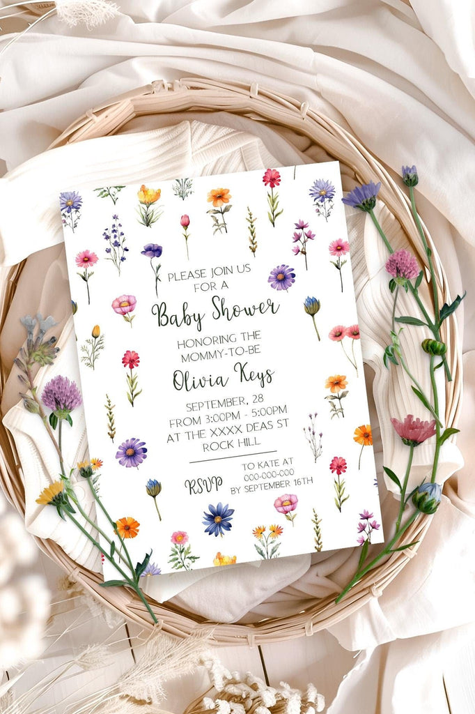 Wildflowers Baby Shower Invitation Template: Boho Floral Invite (Printable)
