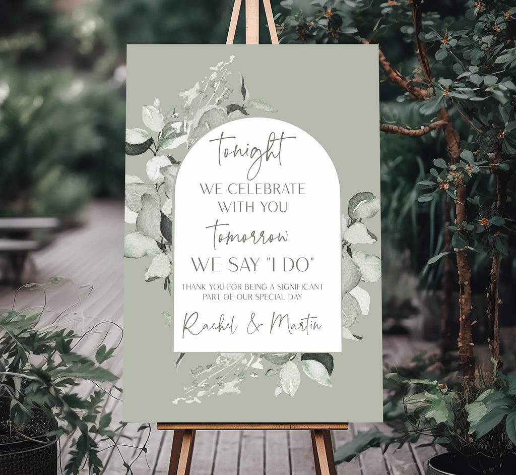 Sage Green Editable Wedding Welcome Sign Template, Greenery Arch Welcome Board Poster Printable Custom Green Leaves Welcome Signage