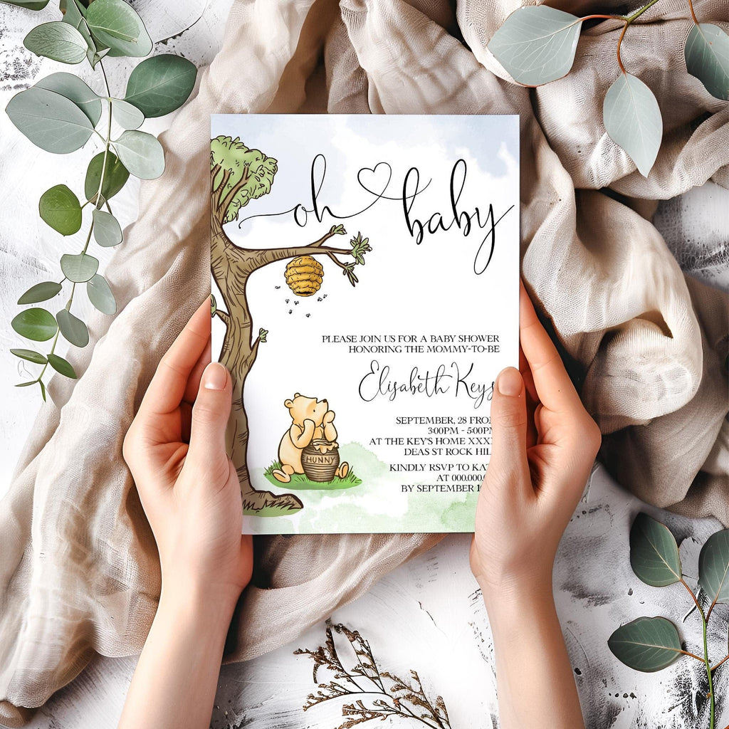 Winnie the Pooh Baby Shower Invitation Template (Digital Download)