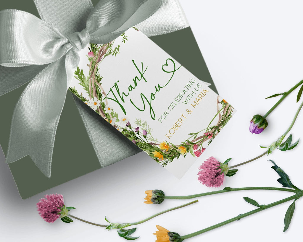 Wildflowers Wedding Favor Tag Template: Editable Printable Thank You Tag