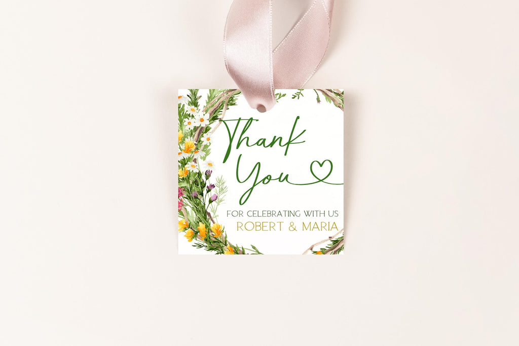 Wildflowers Wedding Favor Tag Template: Editable Printable Thank You Tag