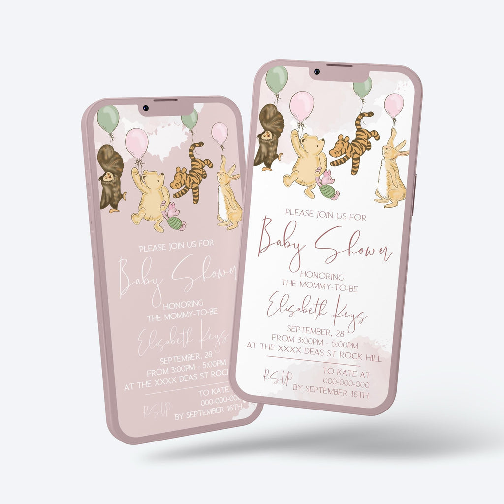 Winnie the Pooh Baby Shower Invitation: Pink Bear E-Invite (Electronic Template)