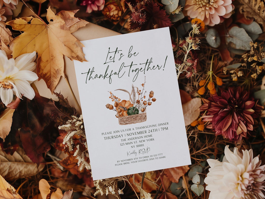 Thanksgiving Dinner Invitation Template | Printable Fall Invite with Pumpkin | Pumpking Thanksgiving Feast Invitation dinner party