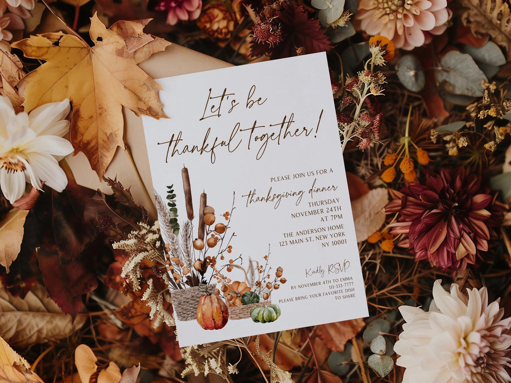 Fall Leaves Thanksgiving Feast Invitation template, pumpking Thanksgiving invitation template