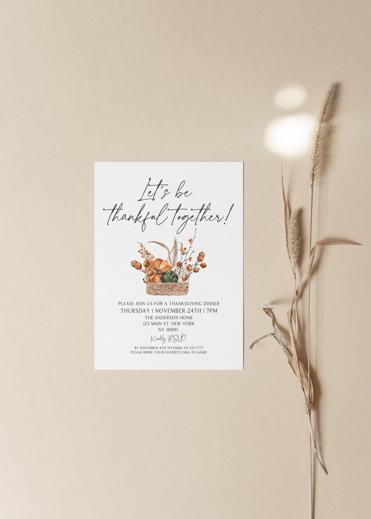 Fall thanksgiving invitation printable pumpkin dinner party template feast invite