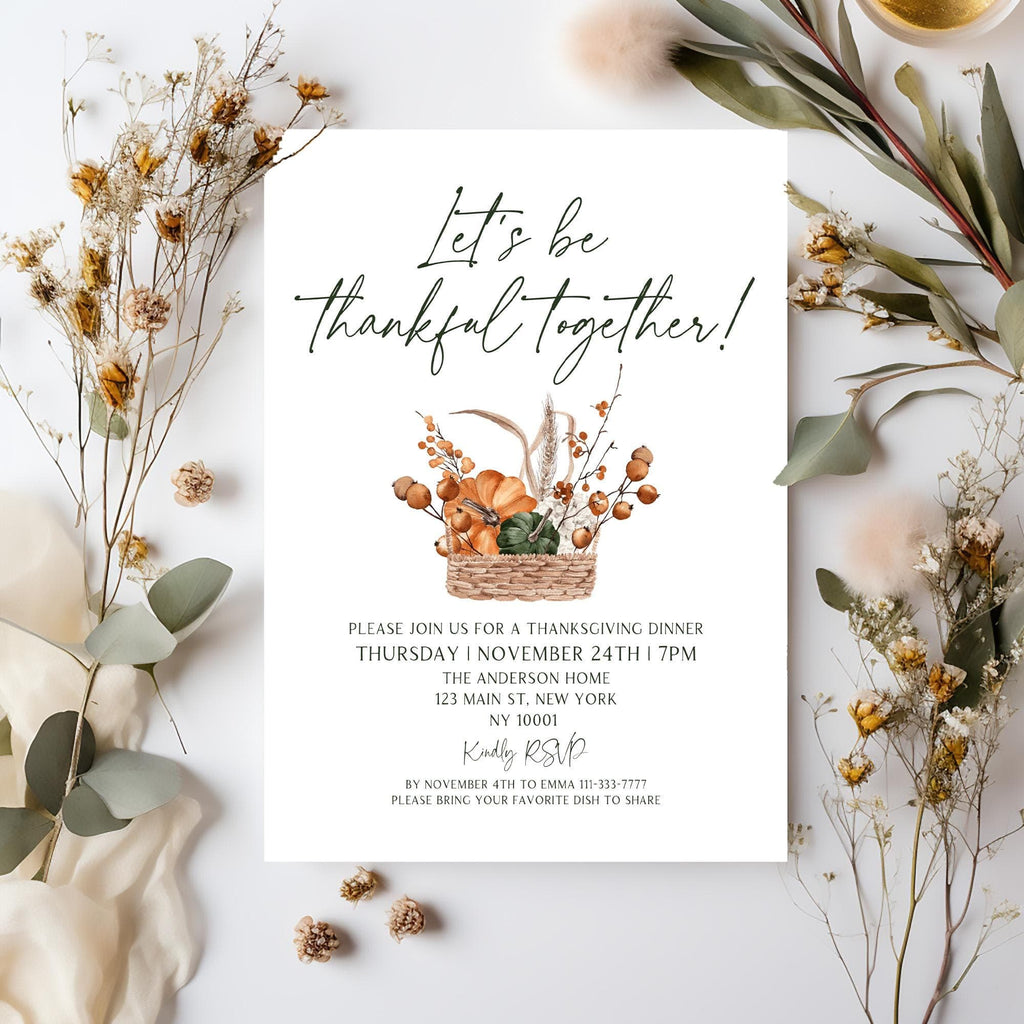 Pumpkin thanksgiving dinner invitation printable fall feast party template invite