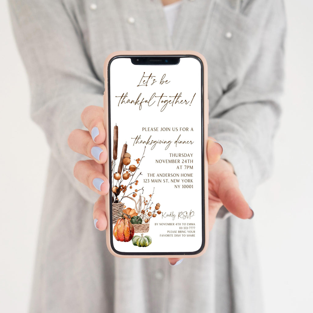 Thanksgiving Dinner digital Invitation | Pumpking Thanksgiving Feast Electronic Invitation Template | Fall Invitation for dinner party BP700