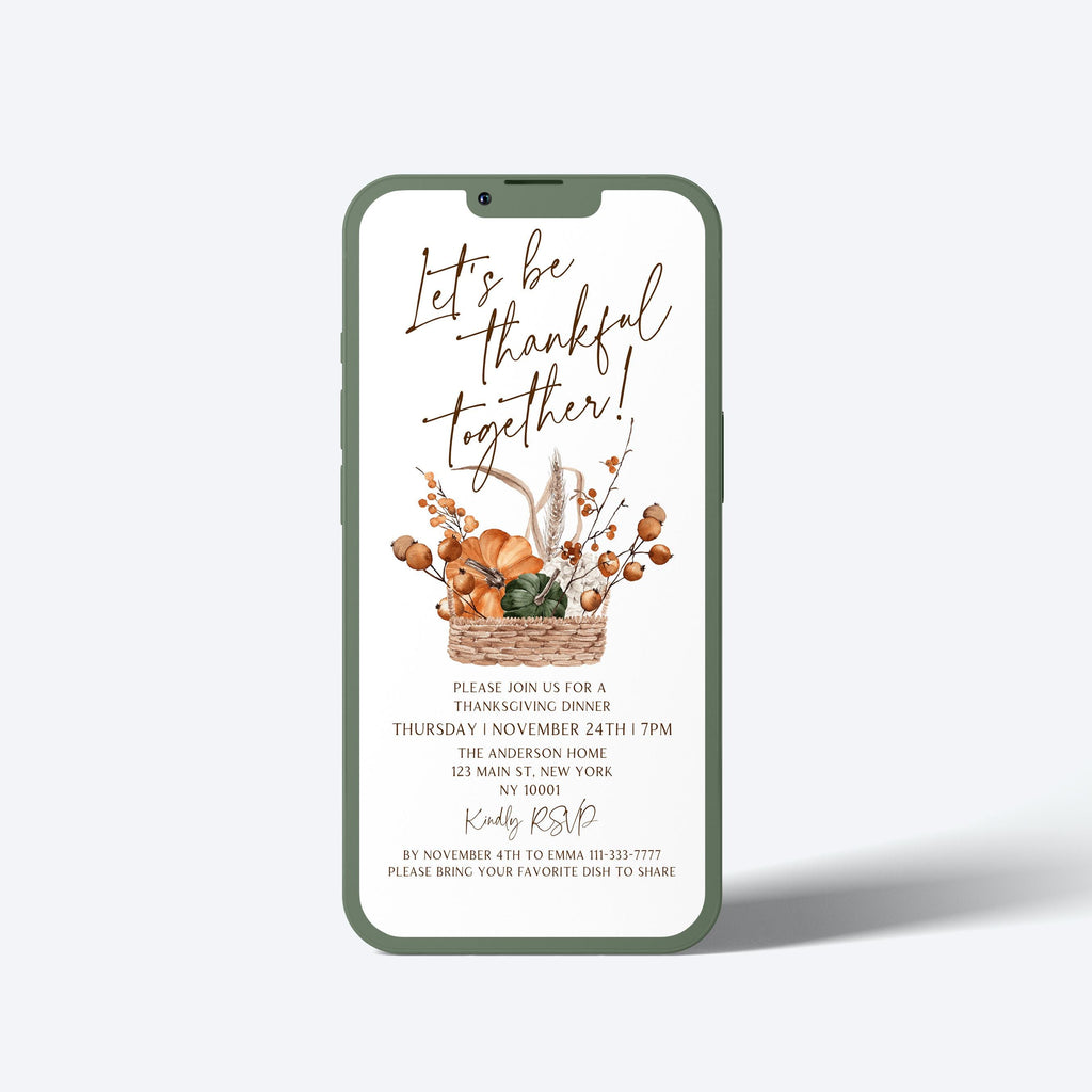 Thanksgiving Dinner digital Invitation | Pumpking Thanksgiving Feast Electronic Invitation Template Fall Invitation dinner party BP700