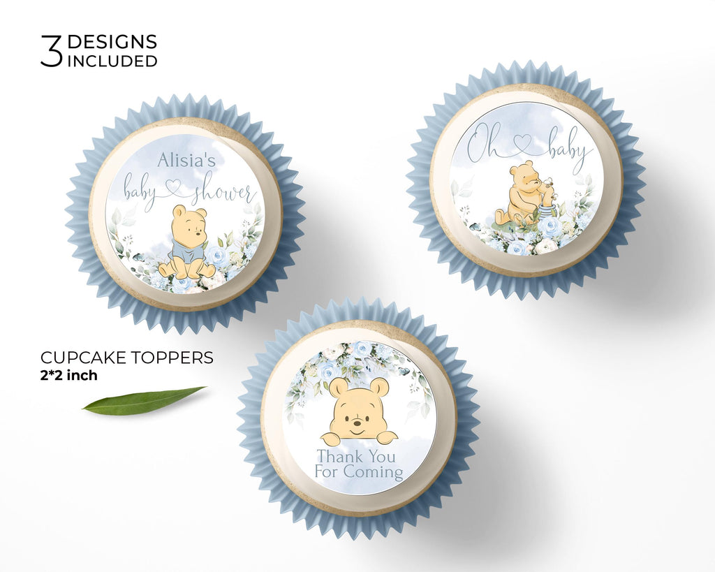 Winnie the Pooh Baby Shower Cupcake Toppers Template (Digital Download)