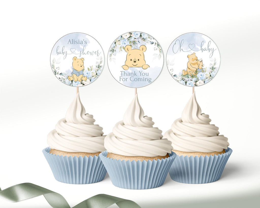 Winnie the Pooh Baby Shower Cupcake Toppers Template (Digital Download)