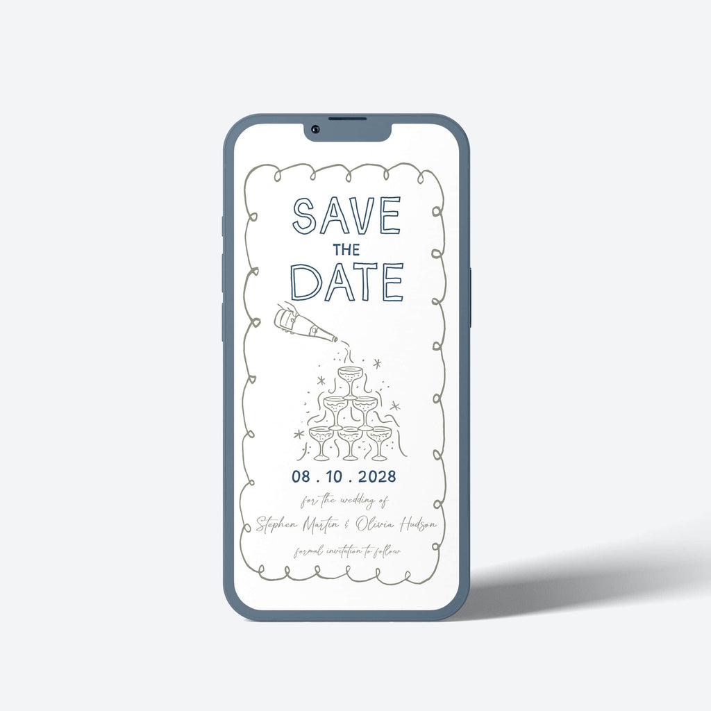 Wavy Hand-Drawn Save the Date: Fun Doodle Design (Digital)