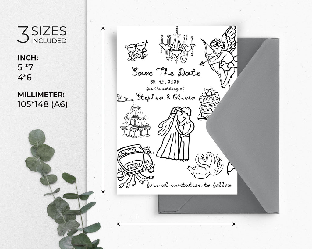 Save the date template | Hand Drawn Save the Date | Funny Save the date | fun whimsical invitation scribble illustrations handwritten invite