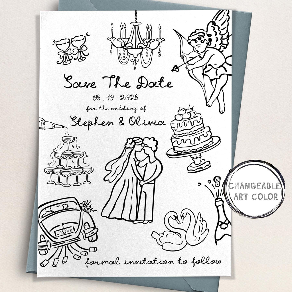 Hand Drawn Save the date template | Funny Art Save the date | fun whimsical invitation