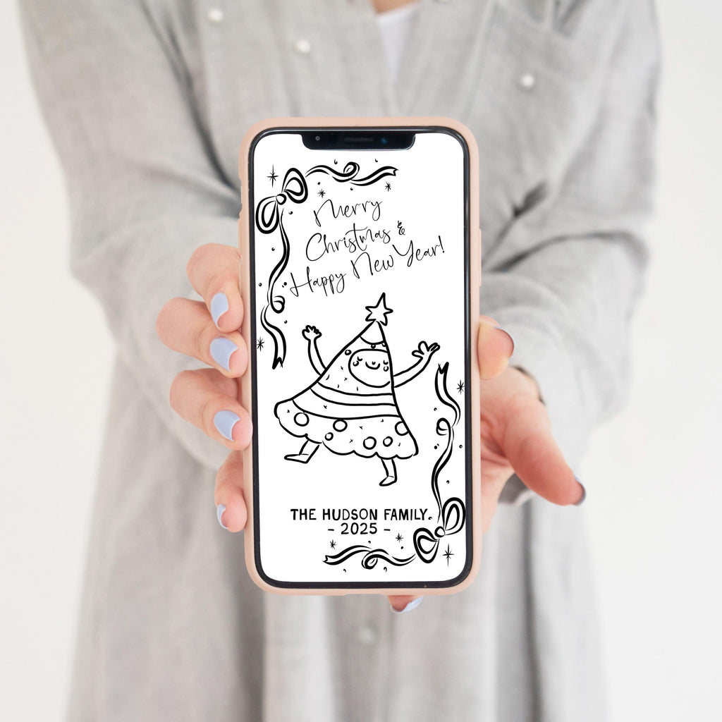 Hand Drawn Christmas Digital Card Template | Quirky Fun Hand Written Happy New Year Electronic Card | fun whimsical Christmas Card | BP800