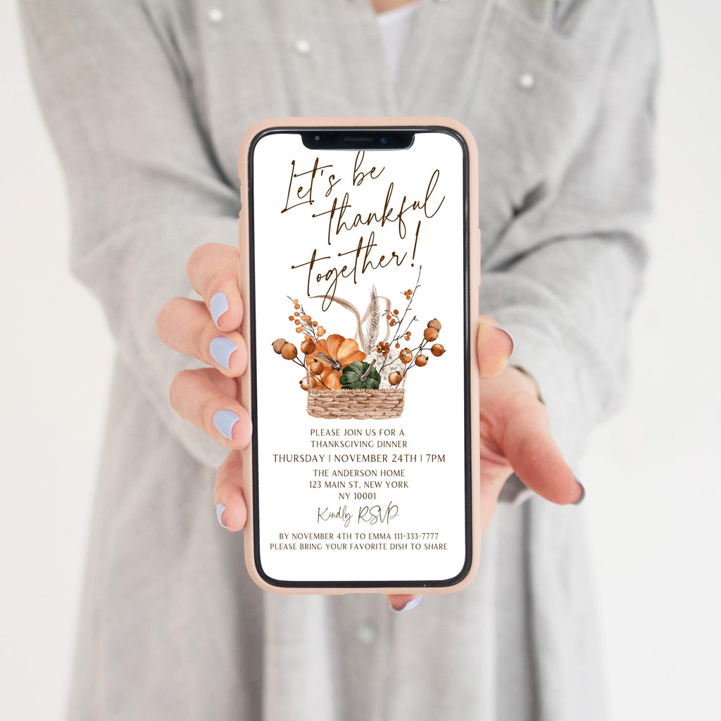 Thanksgiving Dinner digital Invitation | Pumpking Thanksgiving Feast Electronic Invitation Template Fall Invitation dinner party BP700