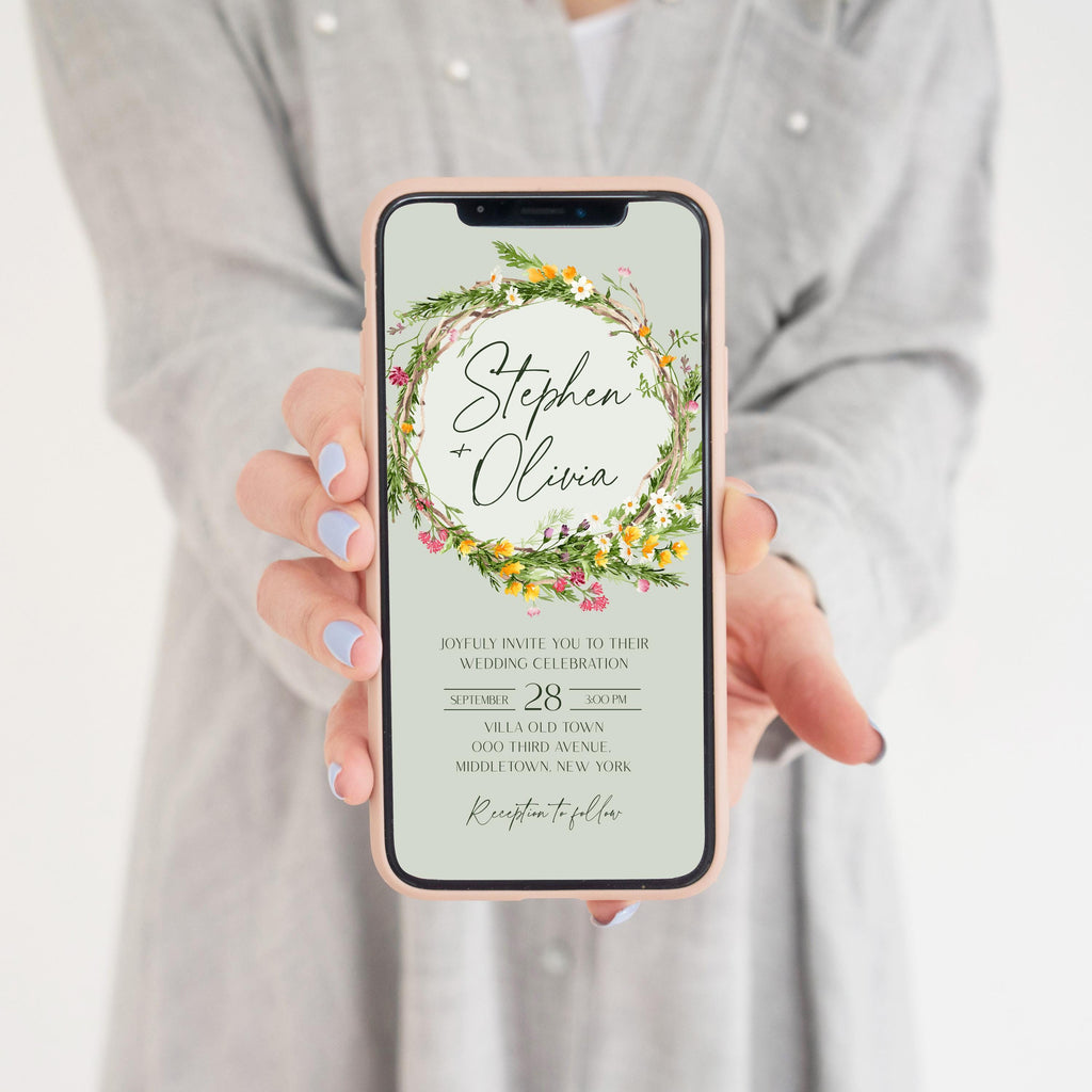 Wildflower Wedding Invitation Template: Yellow & Pink Floral (Digital)