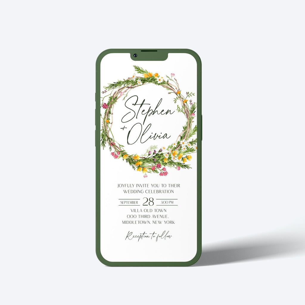 Wildflower Wedding Invitation Template: Yellow & Pink Floral (Digital)