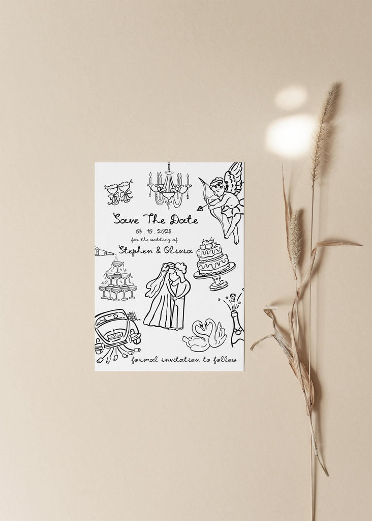 Save the date template | Hand Drawn Save the Date | Funny Save the date | fun whimsical invitation scribble illustrations handwritten invite