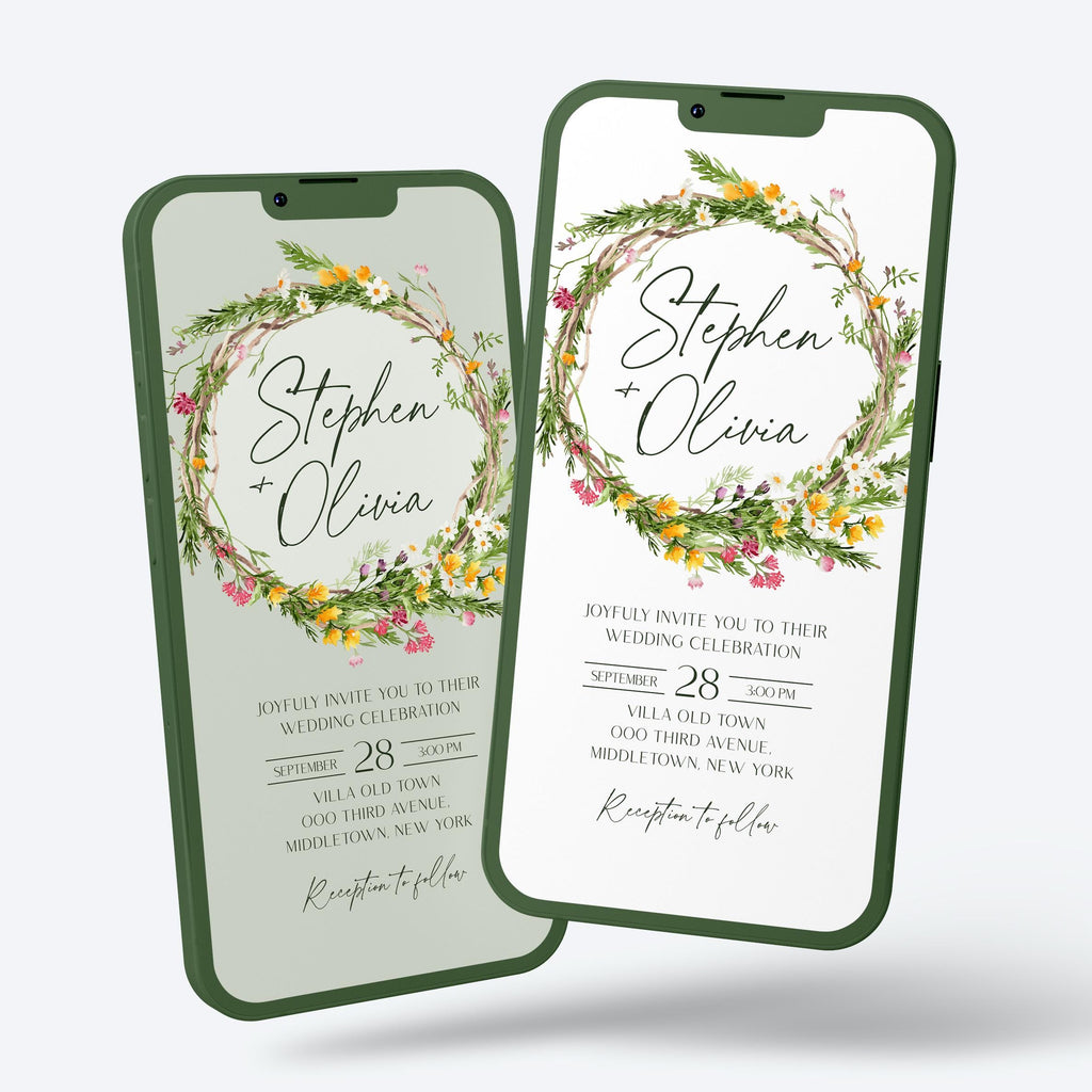 Wildflower Wedding Invitation Template: Yellow & Pink Floral (Digital)